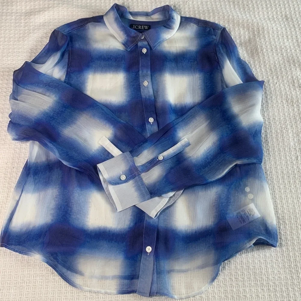 J Crew Garcon classic fit sheer blouse blue and white size 12